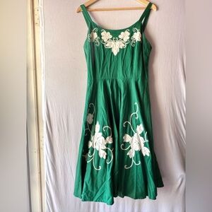 Trashy Diva Green Maxi Dress with White Floral Embroidery